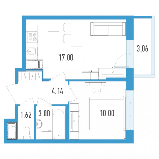 Однокомнатная квартира 36.68 м²
