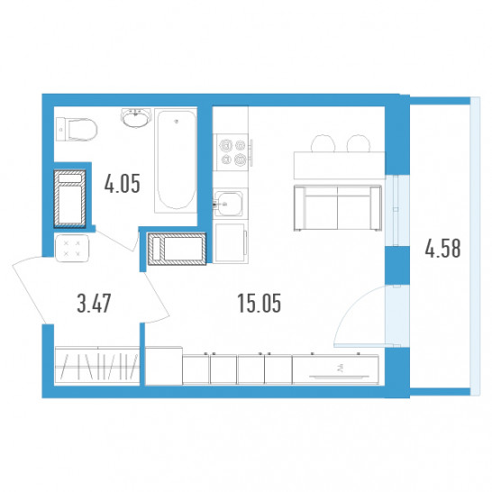 Студия 23.95 м²