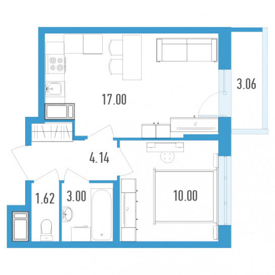 Однокомнатная квартира 36.68 м²