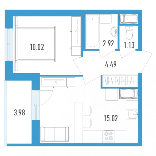 Однокомнатная квартира 35.57 м²