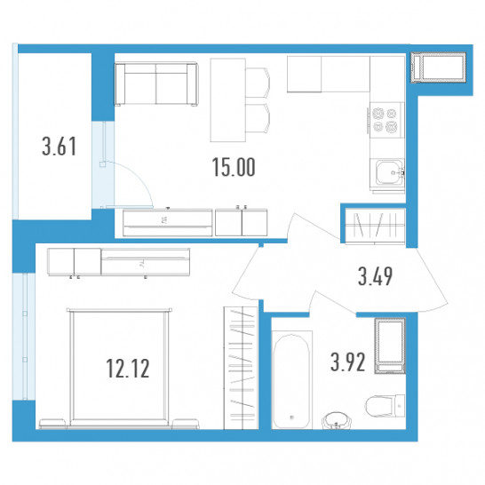 Однокомнатная квартира 36.33 м²