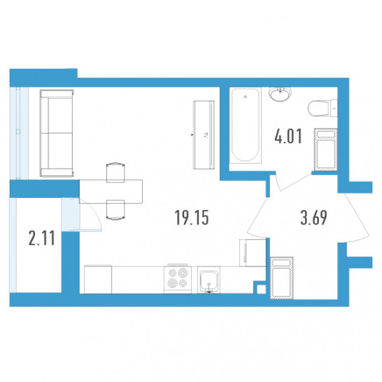 Студия 27.9 м²