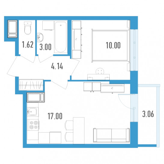 Однокомнатная квартира 36.68 м²