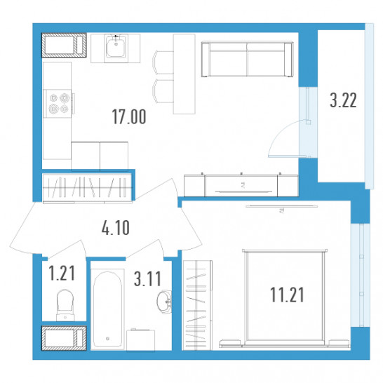 Однокомнатная квартира 38.24 м²