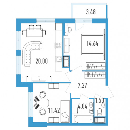Двухкомнатная квартира 59.94 м²