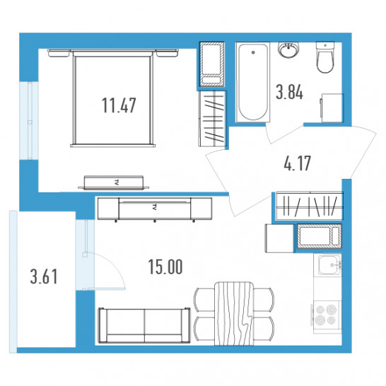 Однокомнатная квартира 36.28 м²