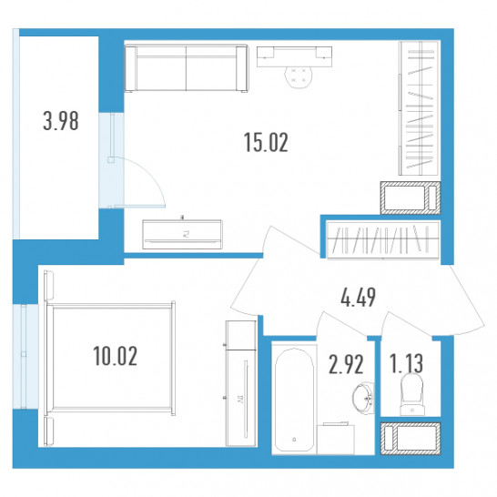 Однокомнатная квартира 35.57 м²