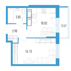 Однокомнатная квартира 32.92 м²